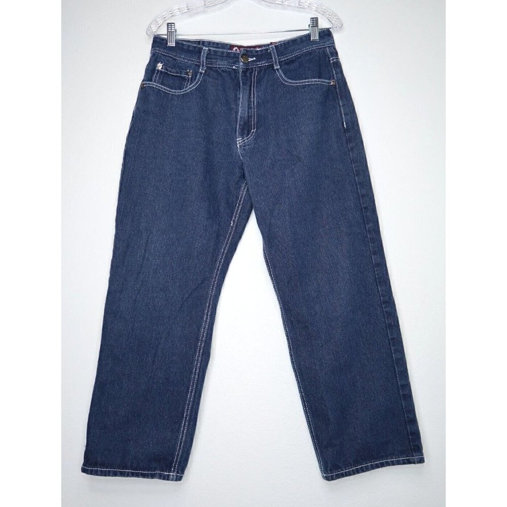 Vintage Akademiks Jeans Dark Wash Blue Denim Men's 30x25 Y2K Streetwear Hip Hop